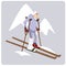 Stock illustration. Funny skier on crutches