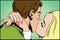 Stock illustration. People in retro style pop art and vintage advertising. Kissing couple