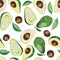 Stock illustration seamless pattern. watercolor drawing avocado, avocado leaves isolated on white background. hand drawing cute pi