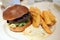 Stock image of Club sandwiches with fries