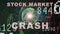 Stock market crash text on Stock market graph with bar chart price display, trading screen, chart bars