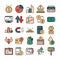 Stock market financial business economy money icons set line and fill icon