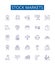 Stock markets line icons signs set. Design collection of Stocks, Markets, Equity, Trading, Securities, Investment