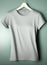 Stock photo of a blank light gray female fitted t-shirt blank, hanging on a hanger