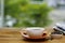 Stock Photo - Coffee, newspapers on wooden table