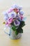 Stock Photo:Fake hydrangea flowers in zinc watering can on whit