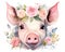 This stock photo features a pig with flowers on a white background.