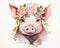 This stock photo features a pig with flowers on a white background.