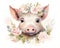 This stock photo features a pig with flowers on a white background.