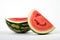 Stock photo of fresh Watermelons on a pristine white background. The Watermelon is perfectly ripe and bursting with flavor