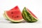 Stock photo of fresh Watermelons on a pristine white background. The Watermelon is perfectly ripe and bursting with flavor