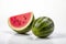 Stock photo of fresh Watermelons on a pristine white background. The Watermelon is perfectly ripe and bursting with flavor