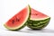 Stock photo of fresh Watermelons on a pristine white background. The Watermelon is perfectly ripe and bursting with flavor