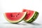 Stock photo of fresh Watermelons on a pristine white background. The Watermelon is perfectly ripe and bursting with flavor