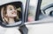 Stock photo of A happy young girl smiling driving a car