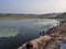 Stock photo of holy Bhima river bank near lord Mallaya temple, people taking ritual bath early in the morining