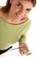 Stock photo of a young woman with compass