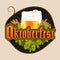 Stock raster illustration Oktoberfest logo. Beer, malt, hop Templates for placards, banners, flyers, presentations, reports. EPS10