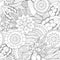 Stock seamless floral black and white doodle pattern.