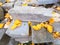 Stock of stacked stones and concrete blocks. Pile of material