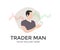 Stock Trader Looking using smartphone while workin logo design. Block chain stock market cryptocurrency investment.