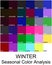 Stock vector color guide with color names. Seasonal color analysis palette for winter type