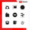 Stock Vector Icon Pack of 9 Line Signs and Symbols for currency, location, clock, track, camping