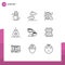 Stock Vector Icon Pack of 9 Line Signs and Symbols for file, submarine, journey, bathyscaphe, internet