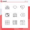 Stock Vector Icon Pack of 9 Line Signs and Symbols for home, science, lock, monitor, like