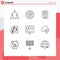 Stock Vector Icon Pack of 9 Line Signs and Symbols for multimedia, education, audio, investment, budget