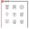 Stock Vector Icon Pack of 9 Line Signs and Symbols for pin, location, paper, geo location, health