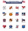 Stock Vector Icon Pack of American Day 16 Line Signs and Symbols for badge; pumpkin; frankfurter; american; laud