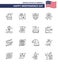 Stock Vector Icon Pack of American Day 16 Line Signs and Symbols for hockey; star; location pin; police; usa