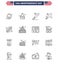 Stock Vector Icon Pack of American Day 16 Line Signs and Symbols for hotdog; hardball; ball; bat; usa