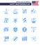 Stock Vector Icon Pack of American Day 16 Line Signs and Symbols for wedding; love; grill; invitation; united