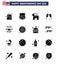 Stock Vector Icon Pack of American Day 16 Solid Glyph Signs and Symbols for american; buntings; donkey; wine glass; beer