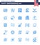 Stock Vector Icon Pack of American Day 25 Blue Signs and Symbols for american; ice sport; map; hokey; presidents