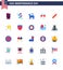 Stock Vector Icon Pack of American Day 25 Flat Signs and Symbols for hotdog; america; donkey; wine glass; beer