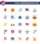 Stock Vector Icon Pack of American Day 25 Flat Signs and Symbols for monument; party; adobe; day; balloons