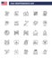 Stock Vector Icon Pack of American Day 25 Line Signs and Symbols for star; party; money; grill; barbecue