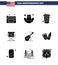 Stock Vector Icon Pack of American Day 9 Line Signs and Symbols for american; music; drink; guiter; star