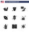 Stock Vector Icon Pack of American Day 9 Line Signs and Symbols for day; food; laud; cream; sports