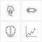 Stock Vector Icon Set of 4 Line Symbols for bulb; thinking; battery; charging; graph rising