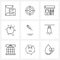 Stock Vector Icon Set of 9 Line Symbols for medical, fruit, target, food, pen