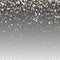 Stock vector illustration abstract random falling silver stars on black background. Glitter pattern for banner, greeting card,