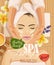 Stock vector illustration beautiful woman taking facial massage treatment in the spa salon