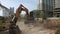 Stock Video Footage 1920x1080 Sound. Excavator on a construction site equates land clearing a building site, excavator bucket work