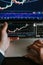 Stockbroker profit analysis on trade graph with candlesticks