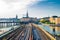 Stockholm railway subway tracks and trains over Lake Malaren, Sw