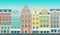 Stockholm - Stortorget place in Gamla stan. Stylized flat highly detailed illustration of an old European town